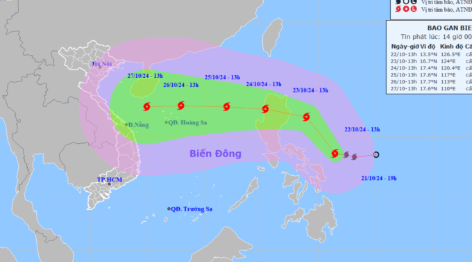 Bão Trami giật cấp 14, sóng biển cao 6-8m, hướng vào Việt Nam